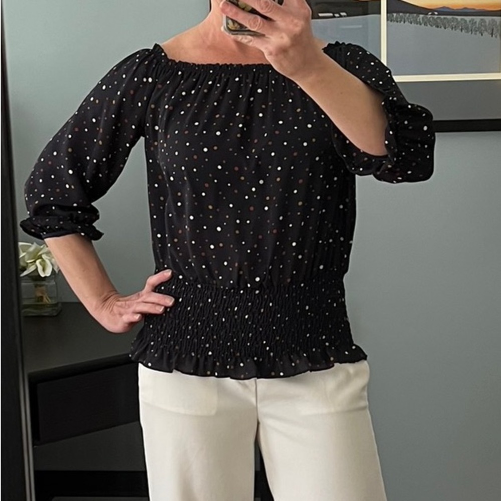 West Kei smocked 3/4 sleeve polka dot top